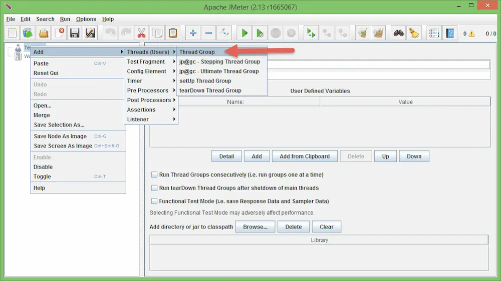 adding a JMeter group